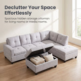 The Mercer Modular Corner Sofa with Storage Ottoman - Light Grey - Right