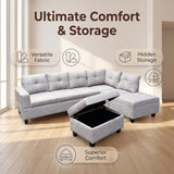 The Mercer Modular Corner Sofa with Storage Ottoman - Light Grey - Left