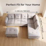 The Mercer Modular Corner Sofa with Storage Ottoman - Light Grey - Right