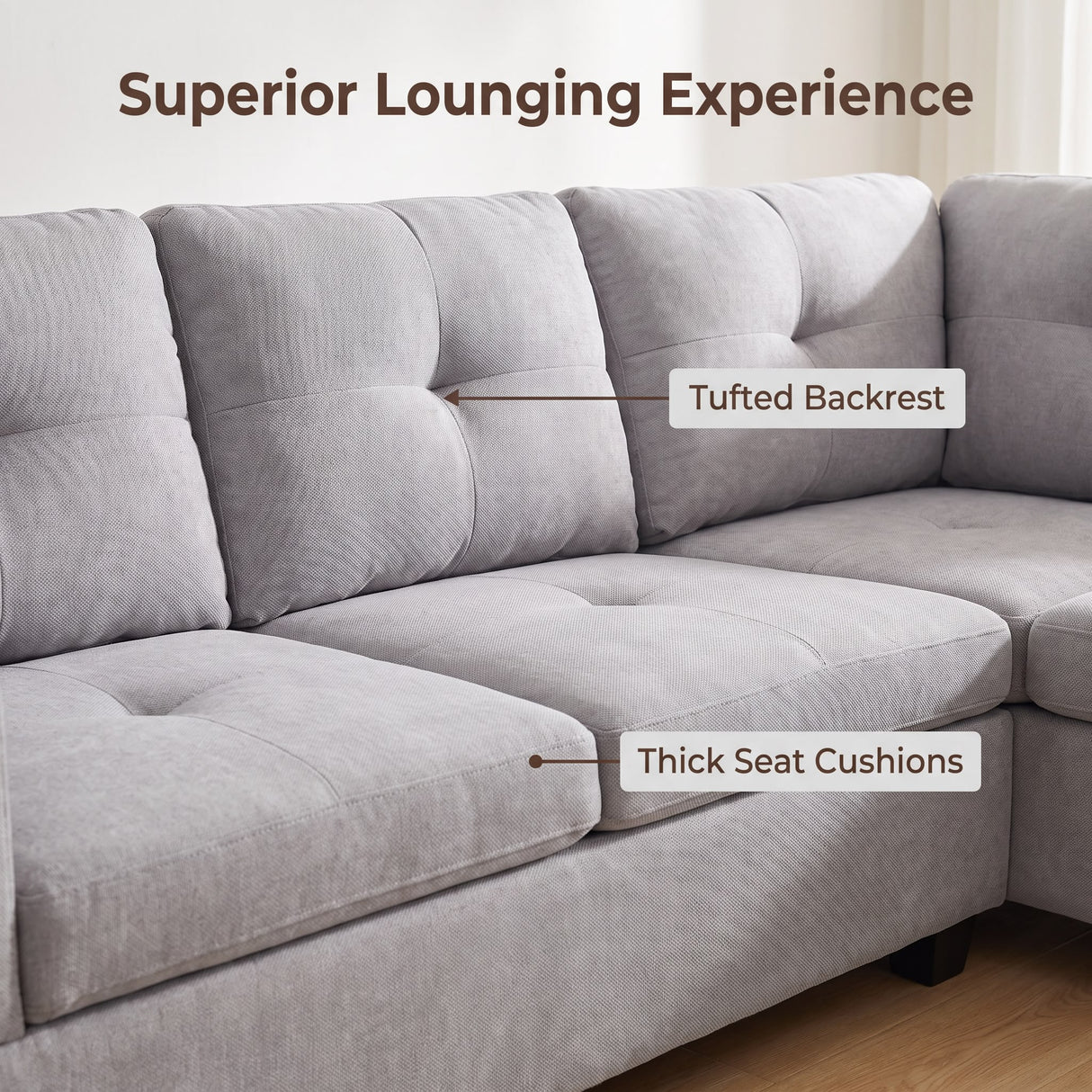 The Mercer Modular Corner Sofa with Storage Ottoman - Light Grey - Right