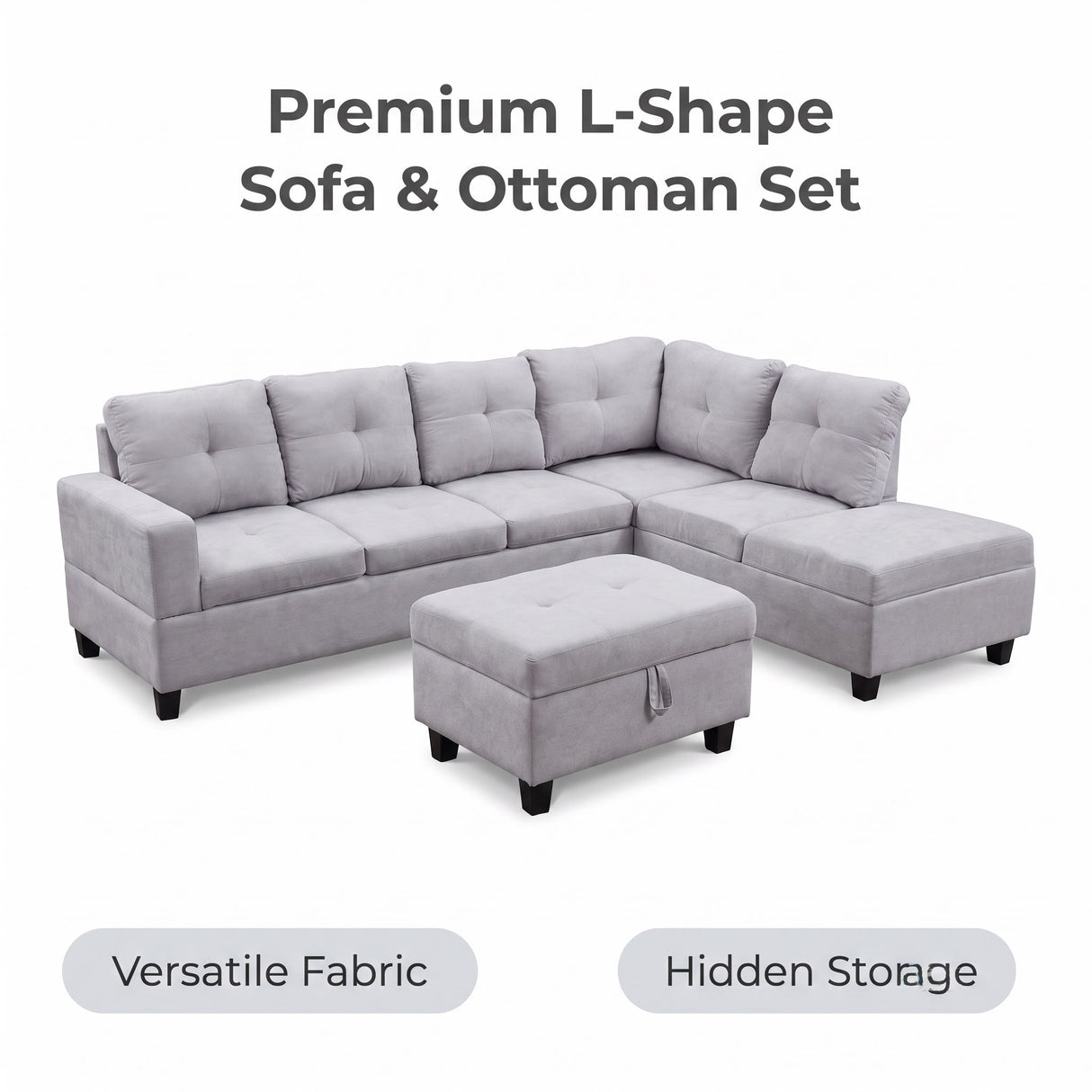 The Mercer Modular Corner Sofa with Storage Ottoman - Light Grey - Left
