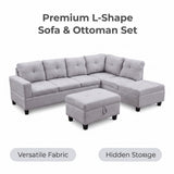 The Mercer Modular Corner Sofa with Storage Ottoman - Light Grey - Left