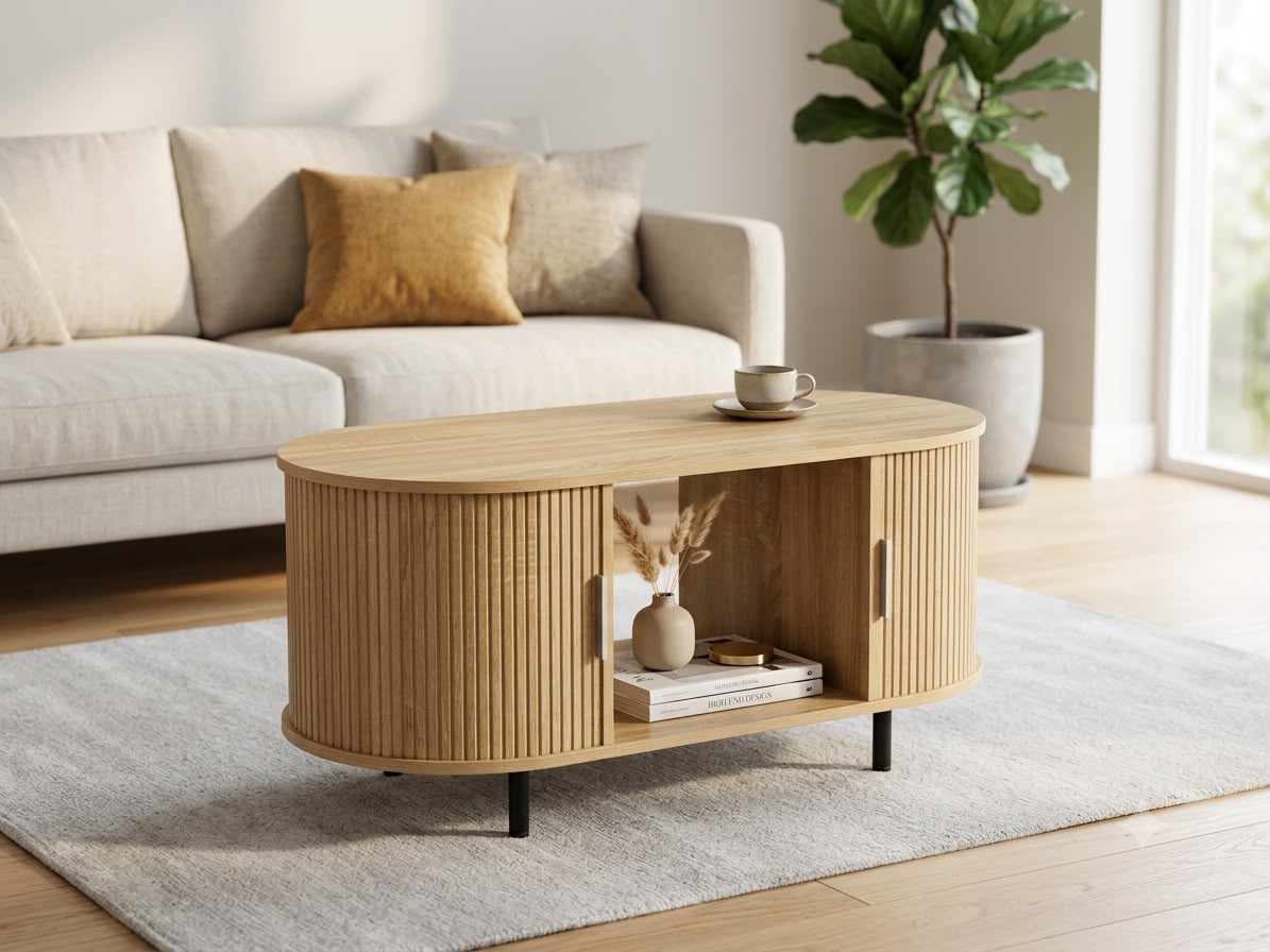 Kanso Fluted Oval Coffee Table - Oak