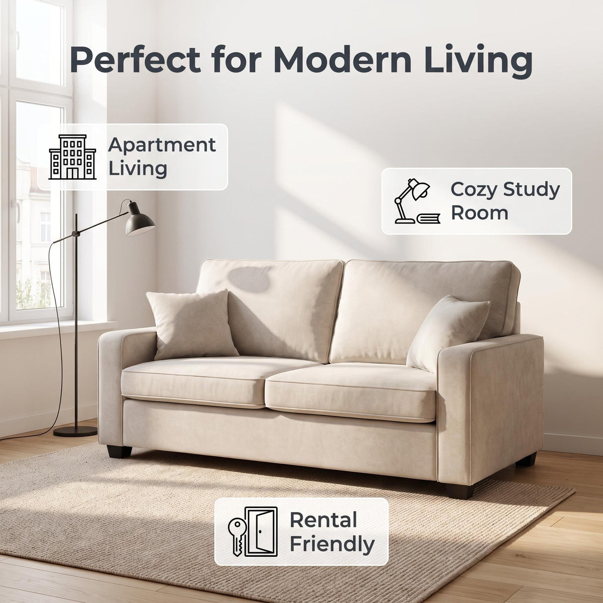 Haven Compact 2-Seater Fabric Sofa - Light Grey