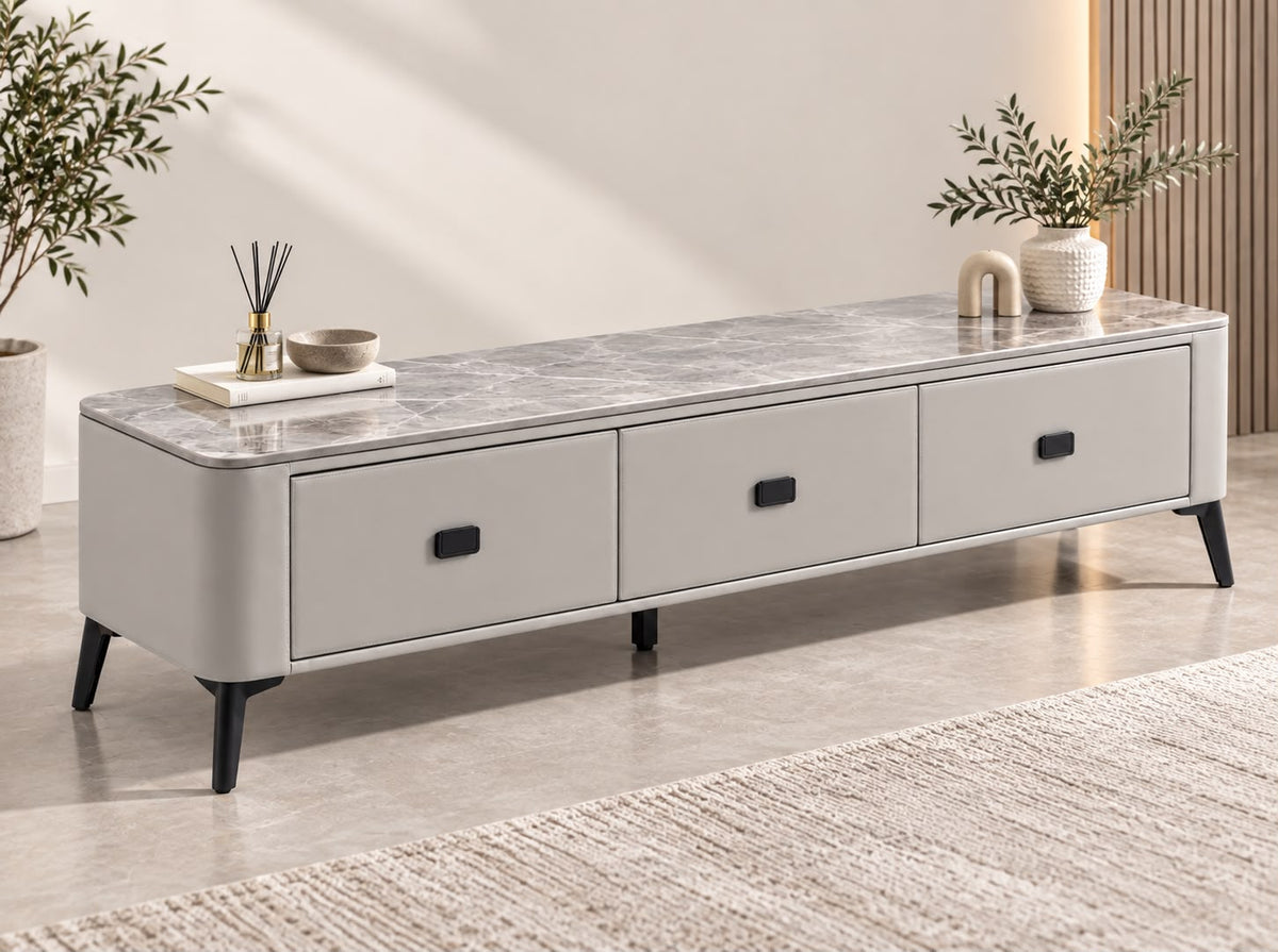 Luxe Sintered Stone TV Entertainment Unit - Light Grey