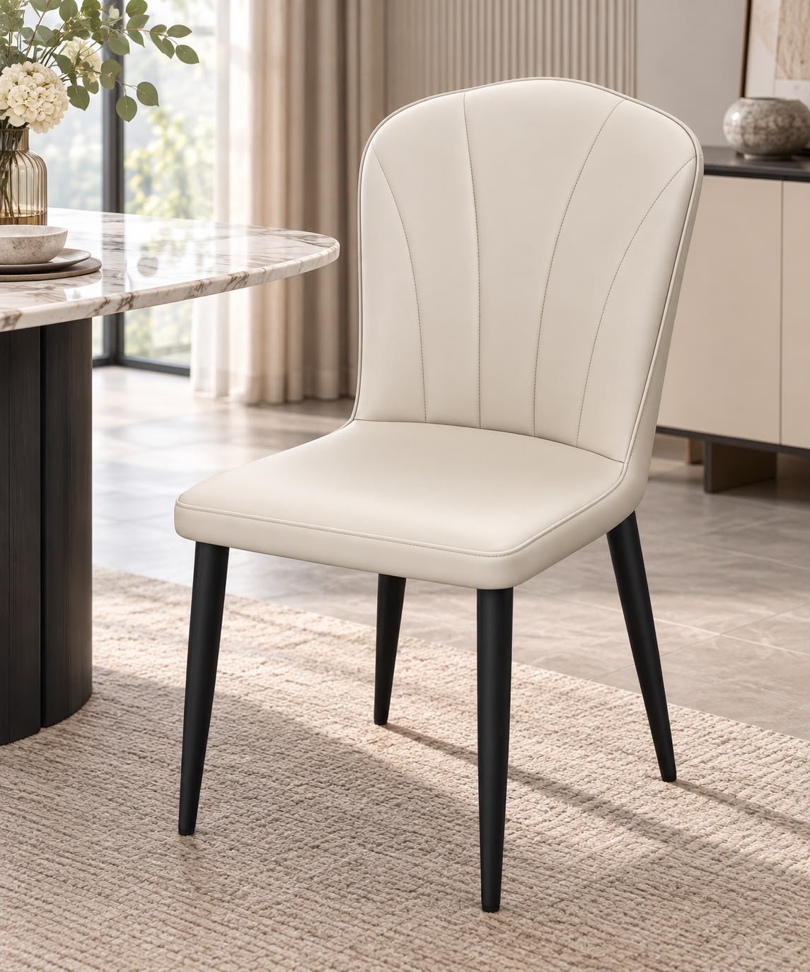 Serene Contour PU Leather Chair - Beige