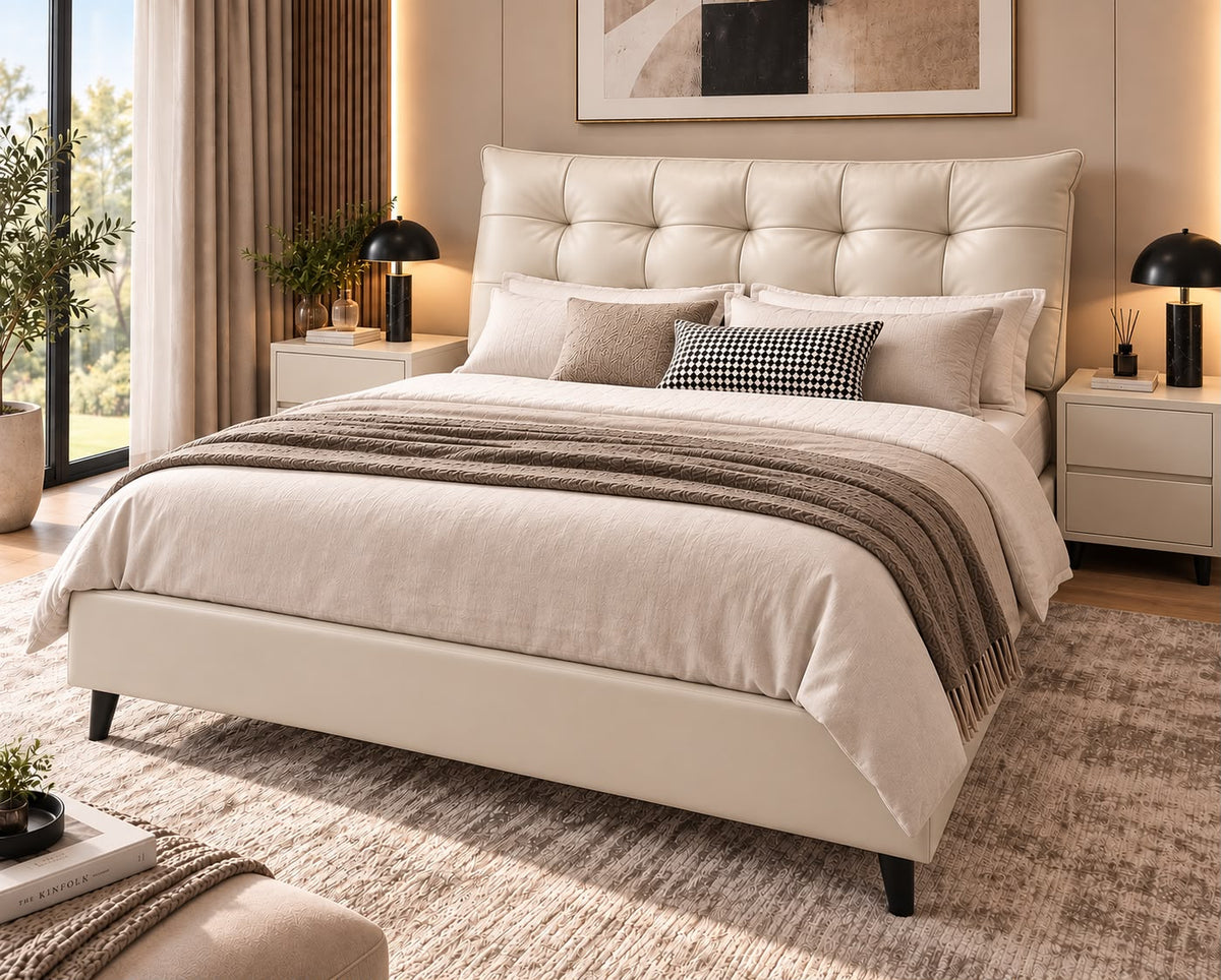 Mason Tufted Bed Frame -  King Beige