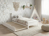 Solid Wood Trundle Bed White Single