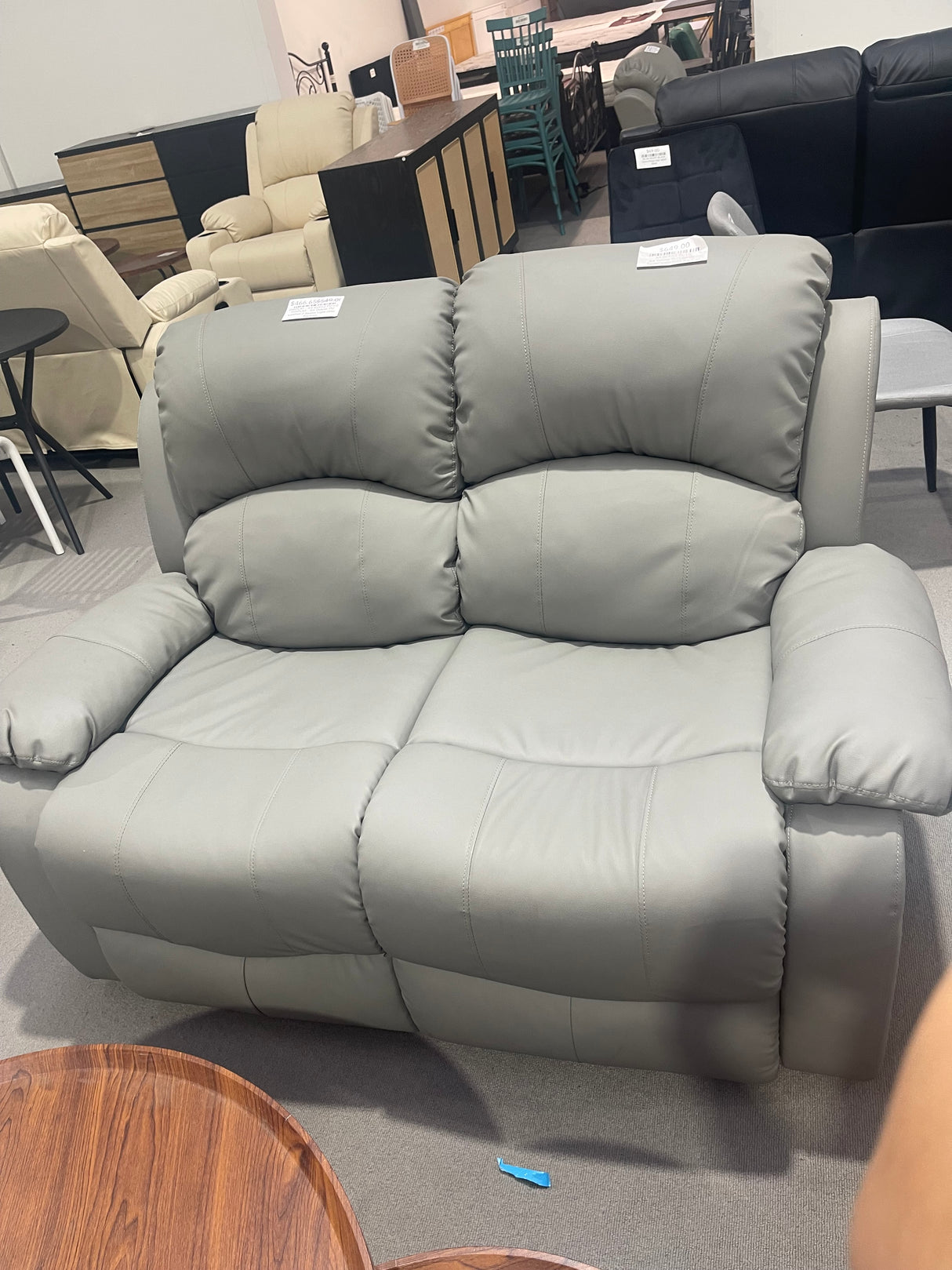 DISPLAY - SX Deluxe PU Leather 2 Seater Light Grey Recliner