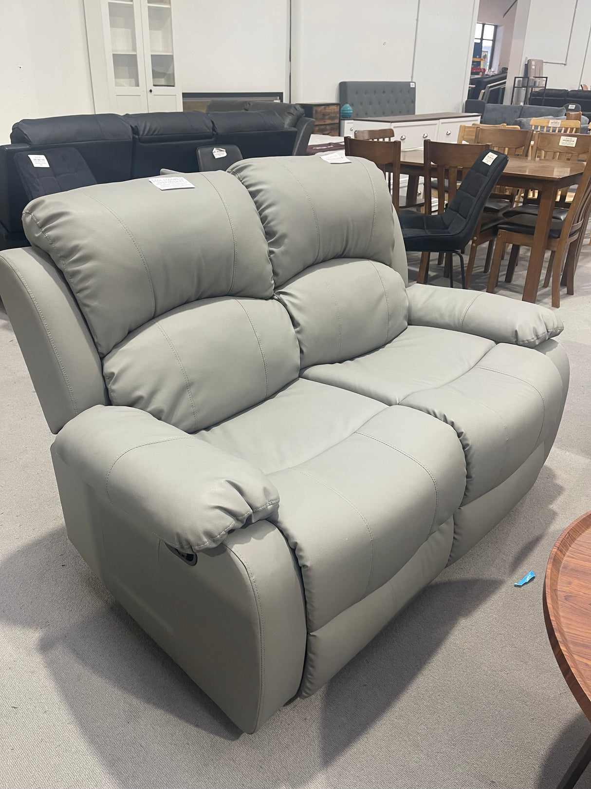 DISPLAY - SX Deluxe PU Leather 2 Seater Light Grey Recliner