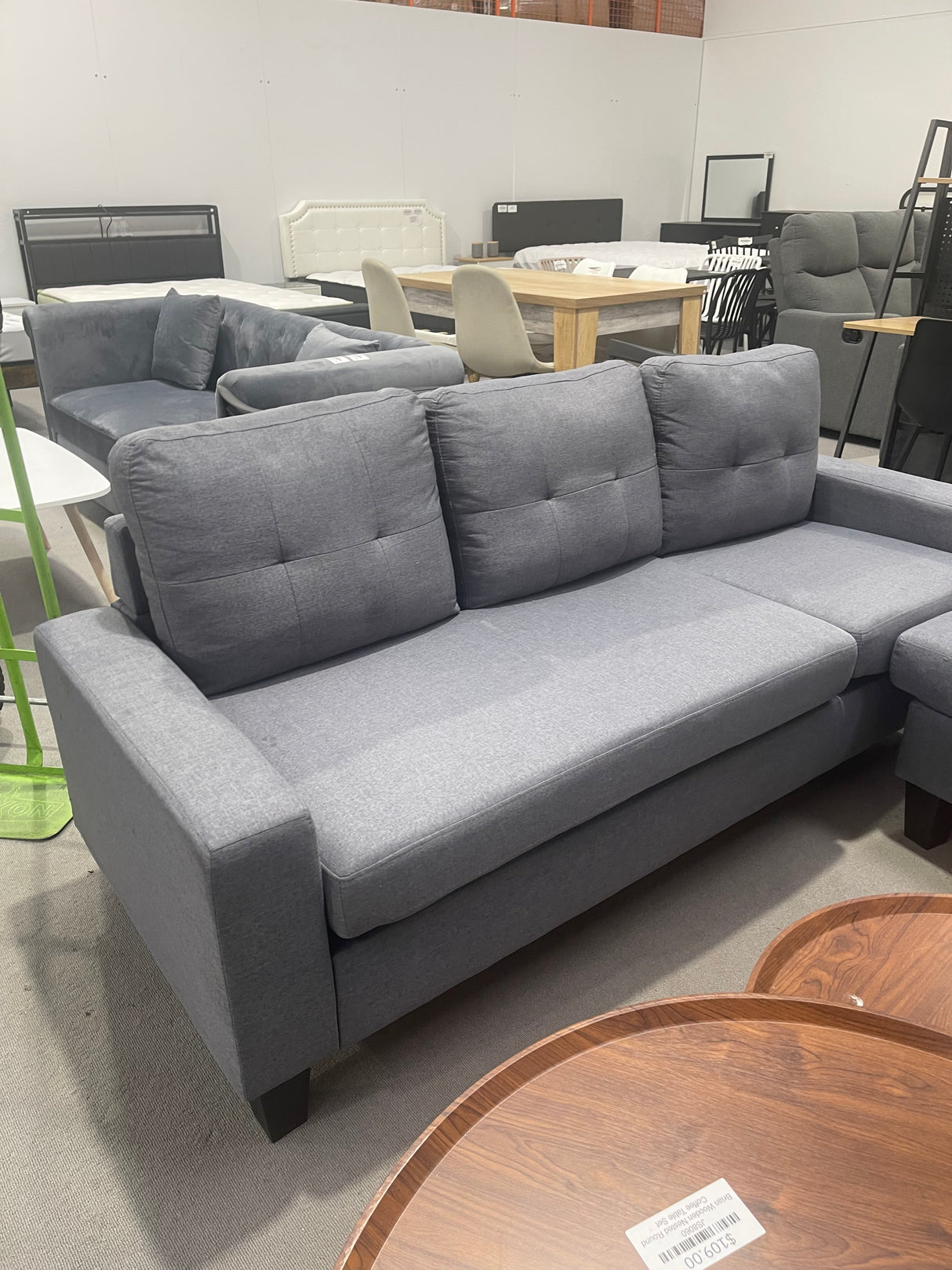 DISPLAY - Koa Sectional L Shape Sofa Dark Grey with buttons (SCUFFS/MARKS/STAINS)