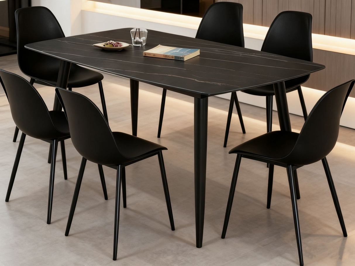 Wakefield Black Sintered Stone Top Dining Table with Metal Legs