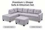 The Mercer Modular Corner Sofa with Storage Ottoman - Light Grey - Left