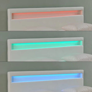 Hobson PU Leather Bed Frame RGB LED lighting (Black/White)