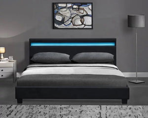 Hobson PU Leather Bed Frame RGB LED lighting (Black/White)