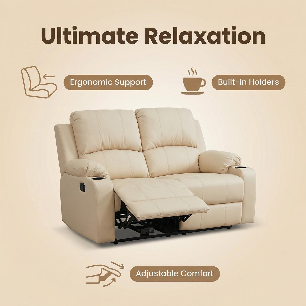 Cyril Recliner 2 seater PVC Beige