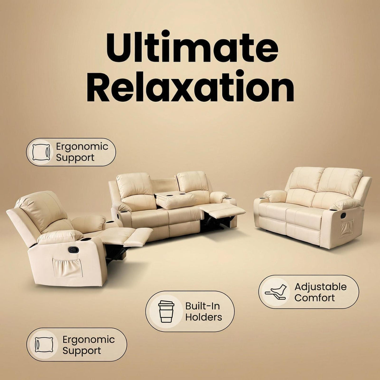Cyril Recliner 3+2+1 Seater PVC Set Beige