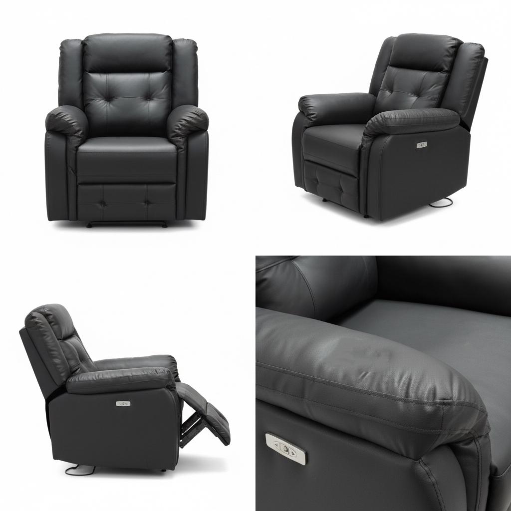 Volt Electric 1 Seater Recliner PVC Black