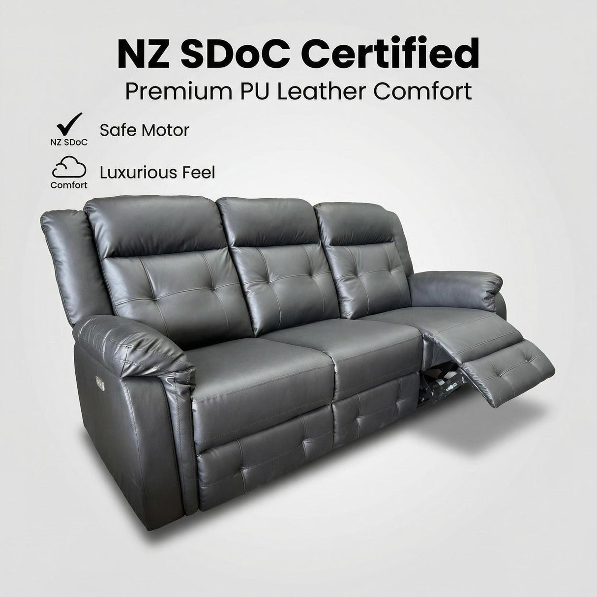 Volt Electric 3 Seater Recliner PVC Black