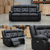 Volt Electric 3 Seater Recliner PVC Black