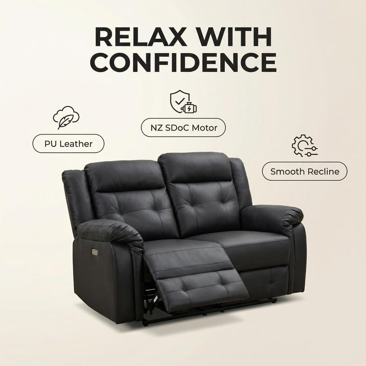 Volt Electric 2 Seater Recliner PVC Beige