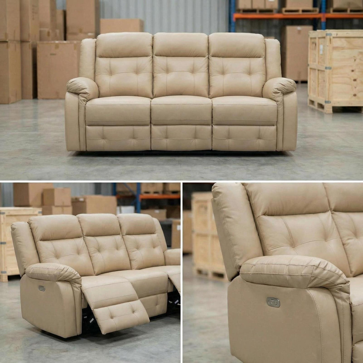 Volt Electric 3 Seater Recliner PVC Beige