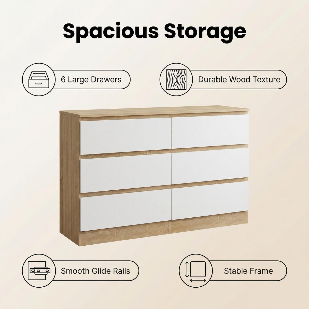 Rielly Chest of 6 Drawers Light Oak/White