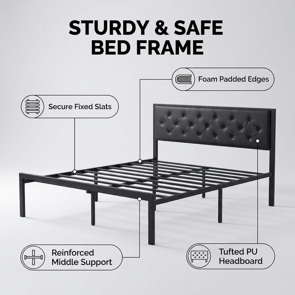 Upholstered Metal Platform Bed Queen