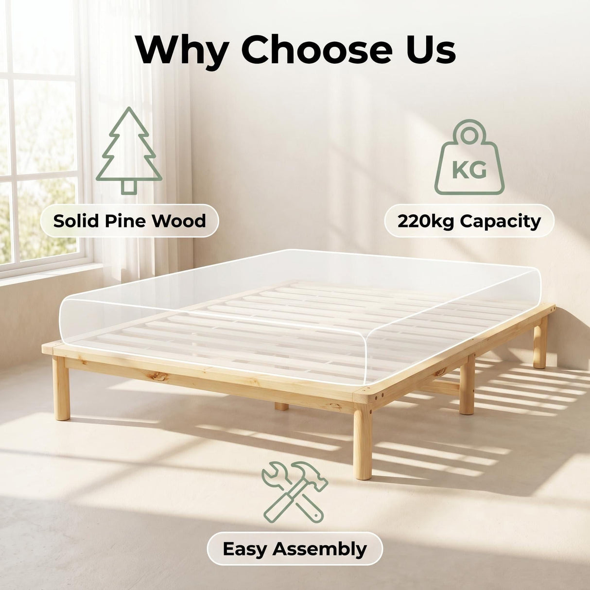 Aura Solid Pine Wood Bed Frame Double
