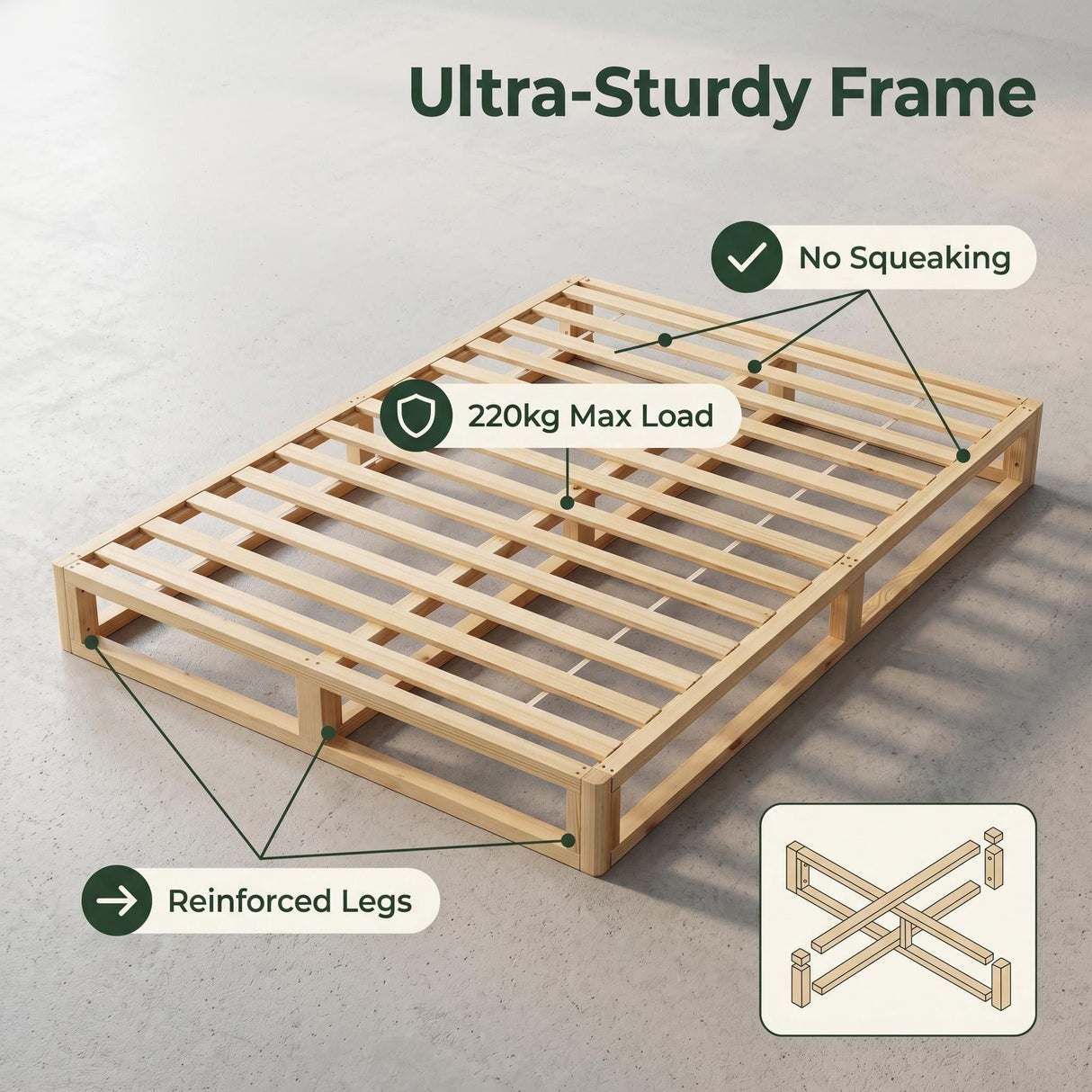 Slumber Solid Pine Wood Base Double