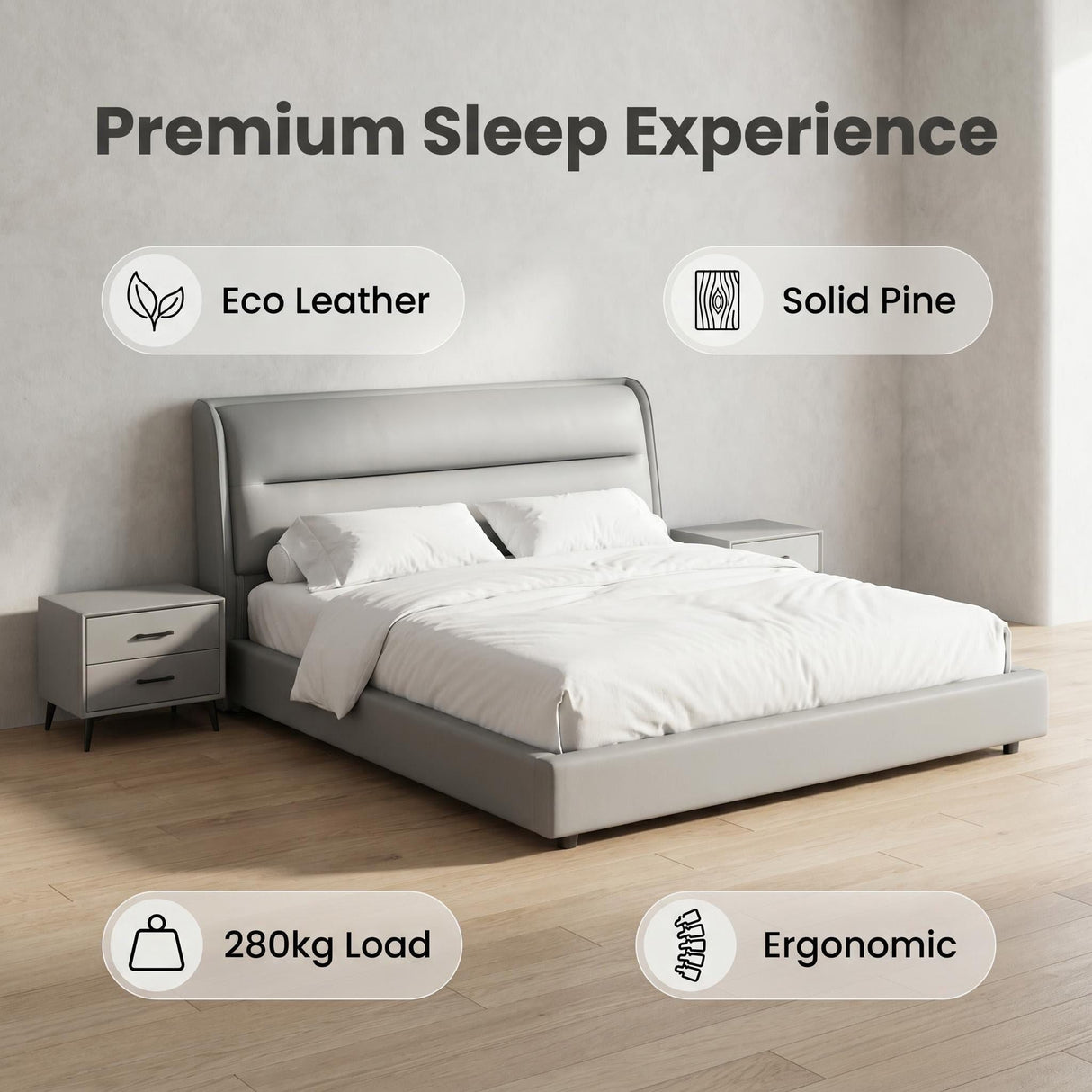 Waimai Bedframe Queen Light Grey