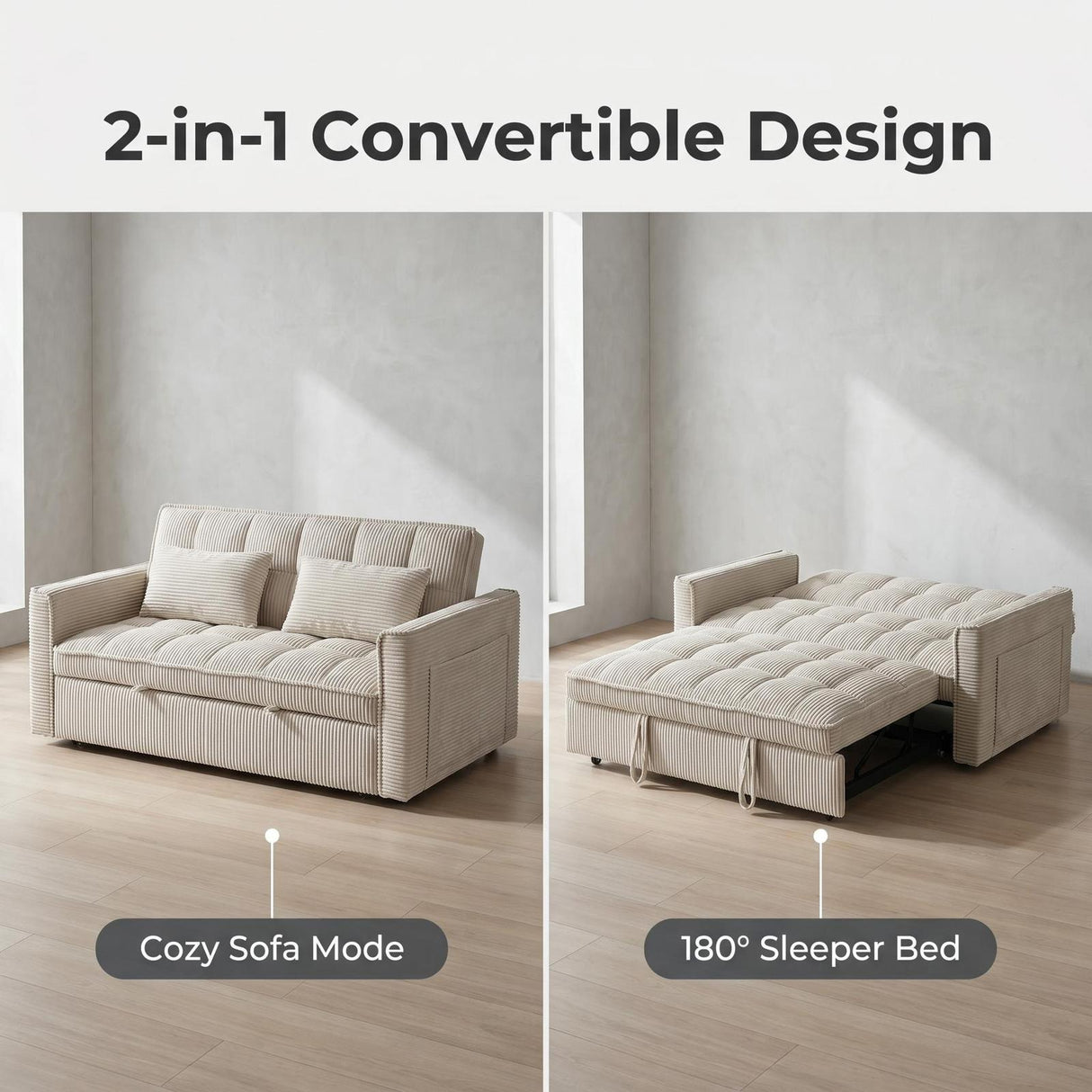 Fushion 2 Seater Sofa Bed Biege