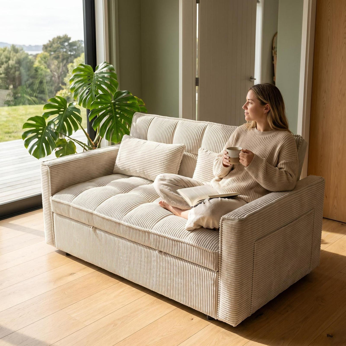 Fushion 2 Seater Sofa Bed Biege