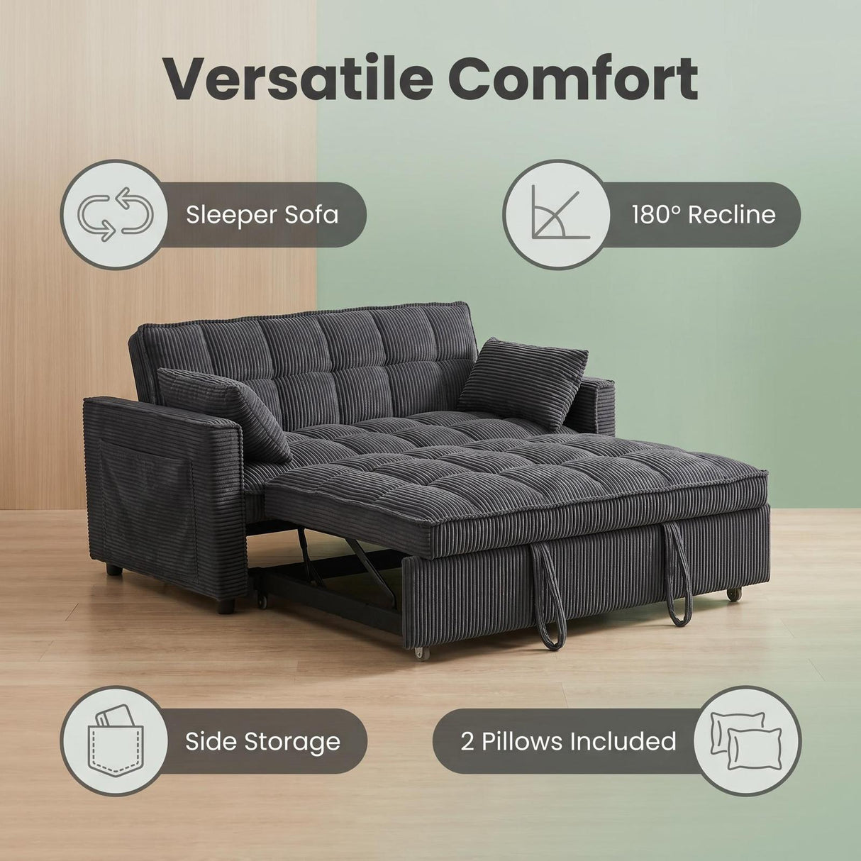 Fushion 2 Seater Sofa Bed Grey