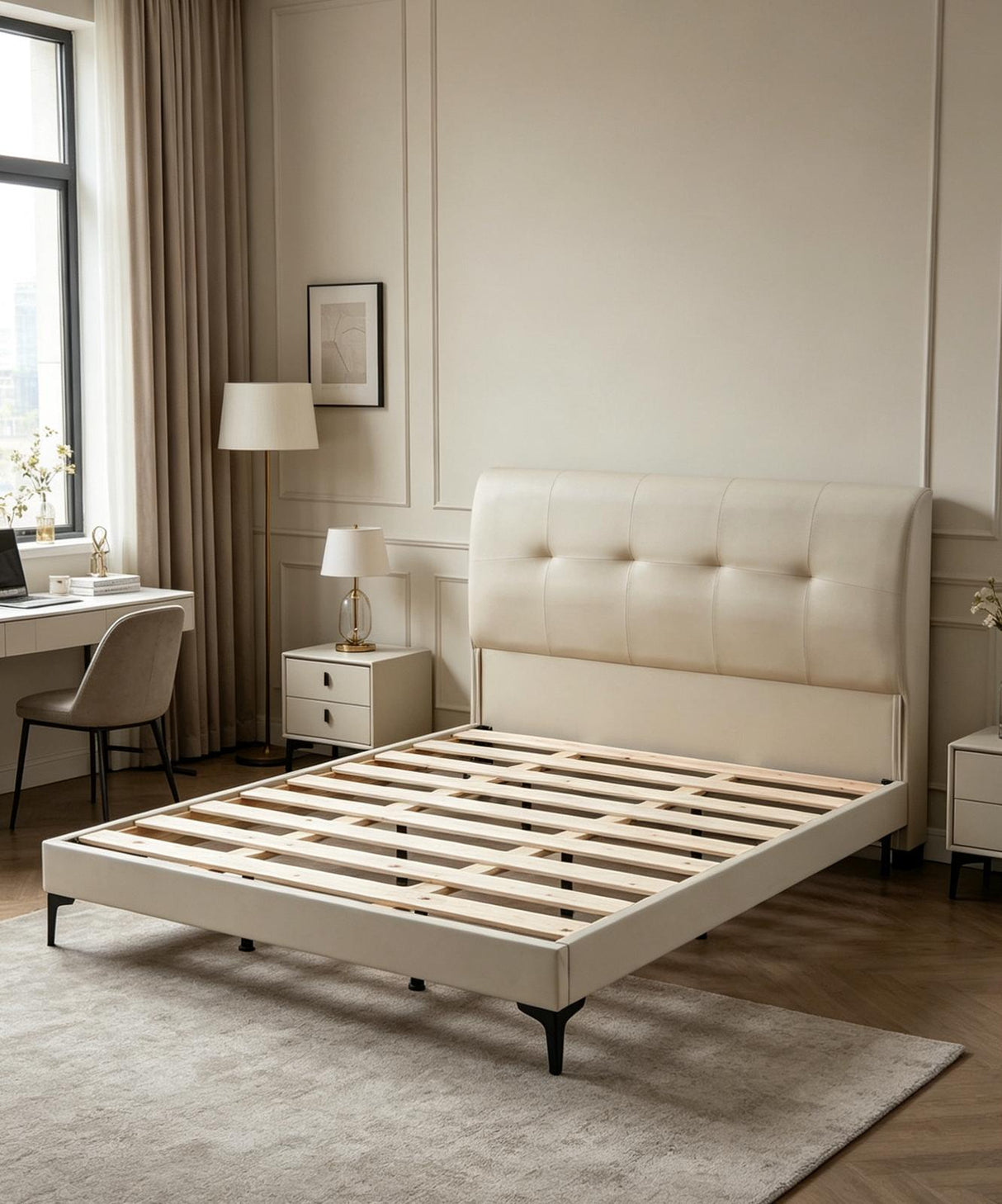 Maroa Leather Bedframe Superking Beige