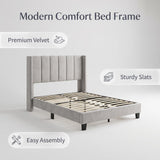 Odessa Bed Frame Grey Velvet Queen