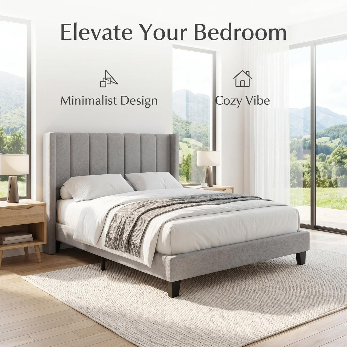 Odessa Bed Frame Grey Velvet Queen