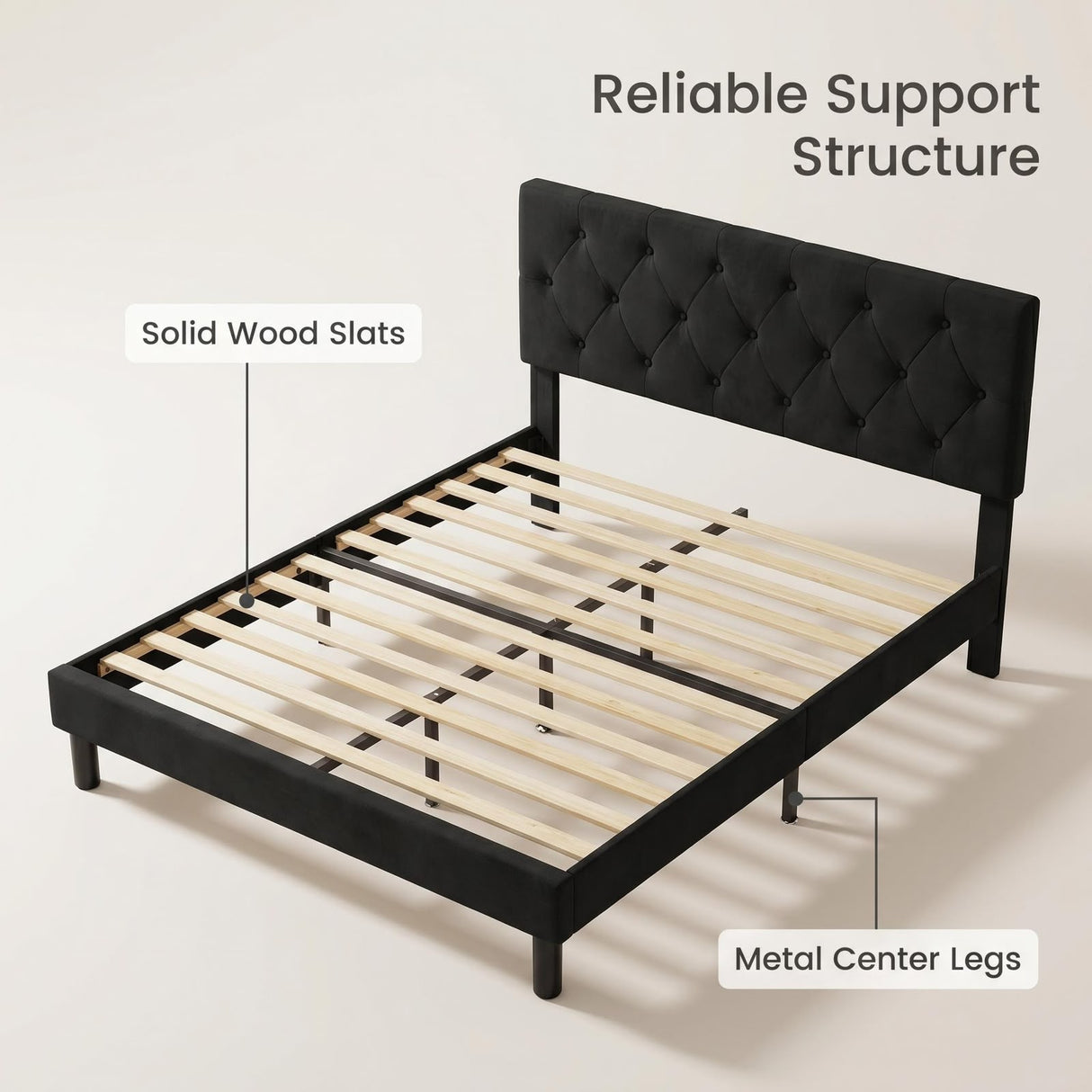 Nevada Bed Frame Black Velvet Full (Double)