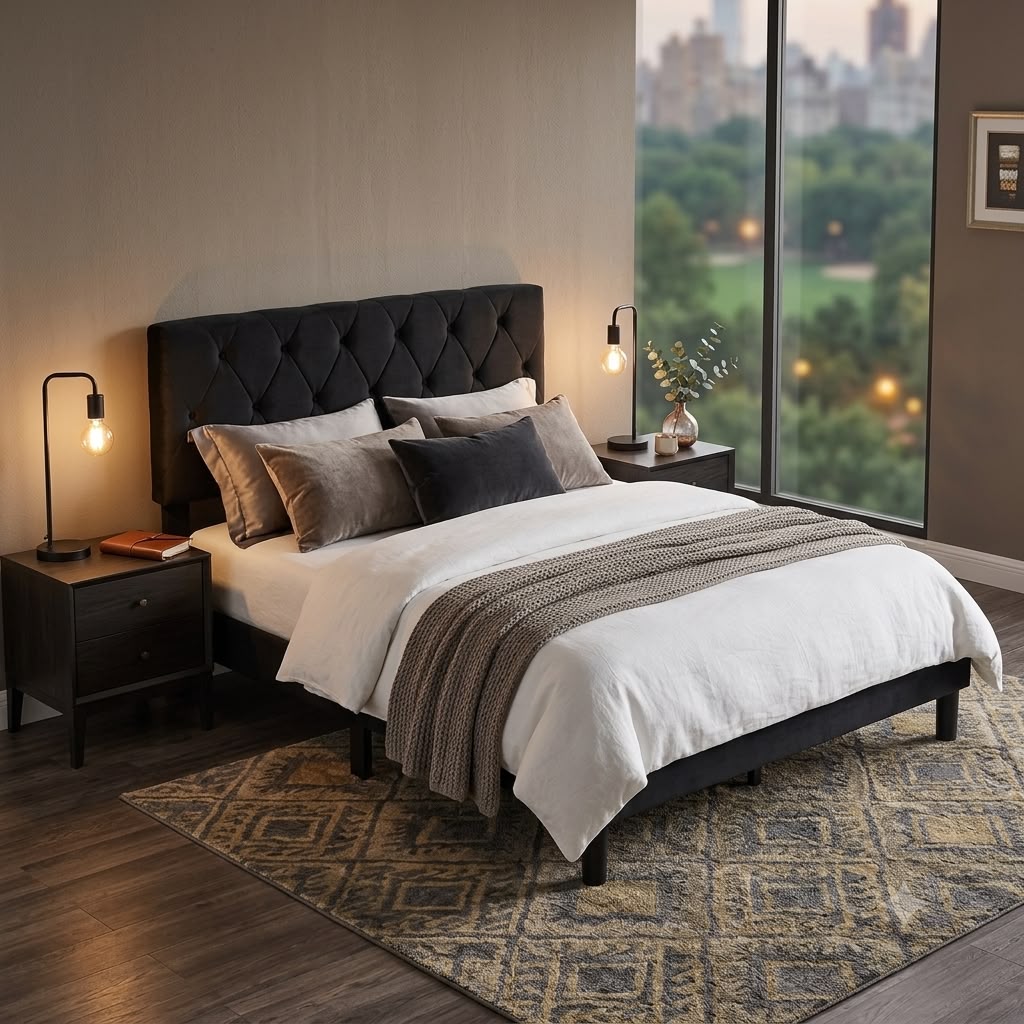 Nevada Bed Frame Black Velvet Full (Double)