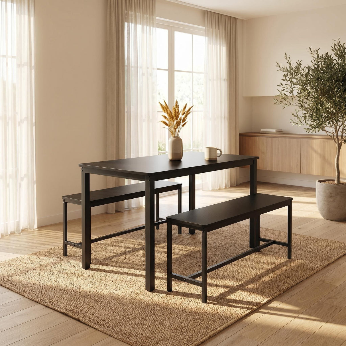 Naomi Home Paola Industrial Dining Set (Black Frame, Black Top)