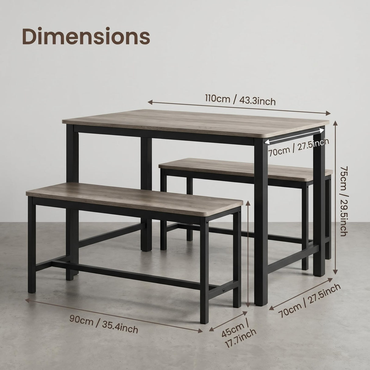 Naomi Home Paola Industrial Dining Set (Black Frame/Grey Top)