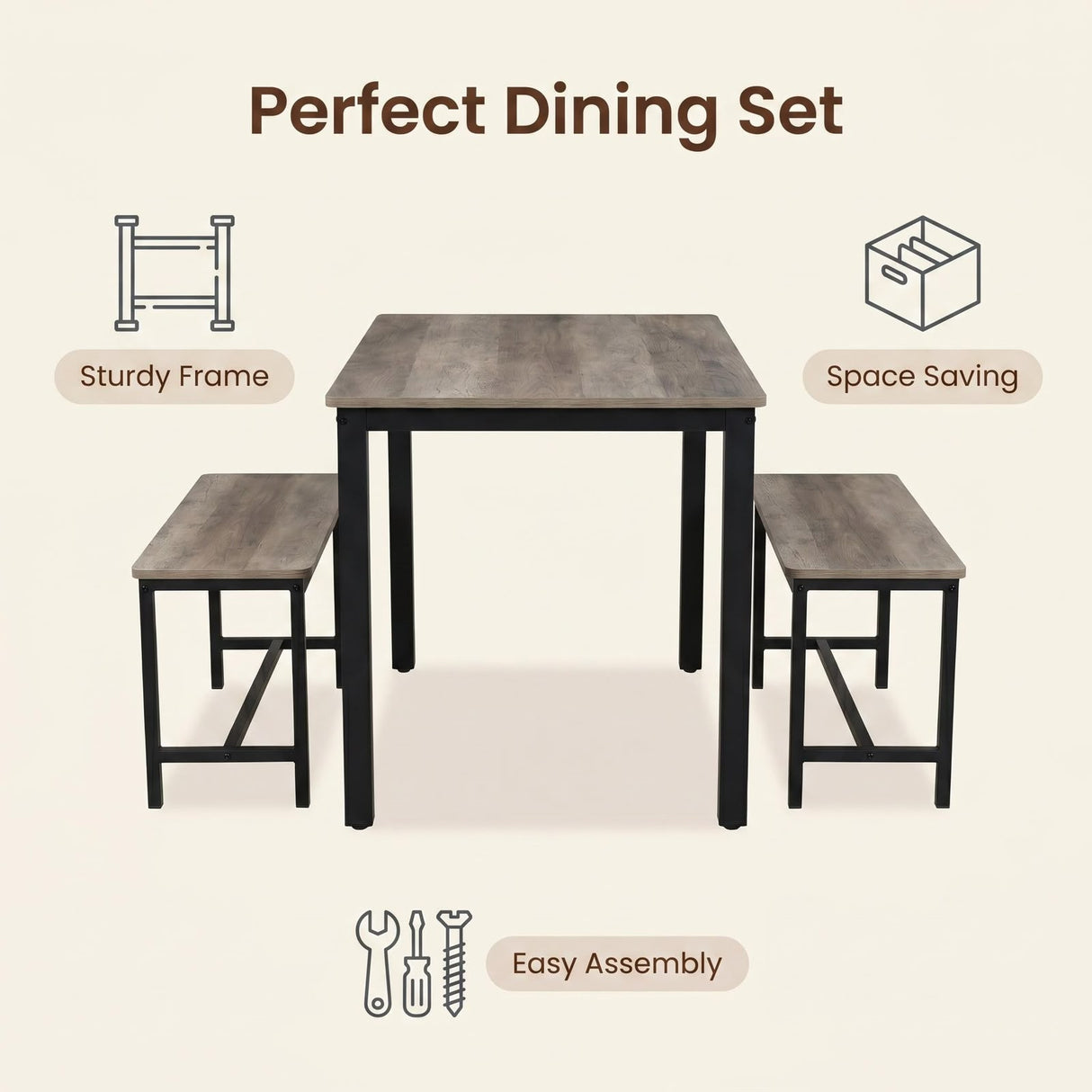 Naomi Home Paola Industrial Dining Set (Black Frame/Grey Top)