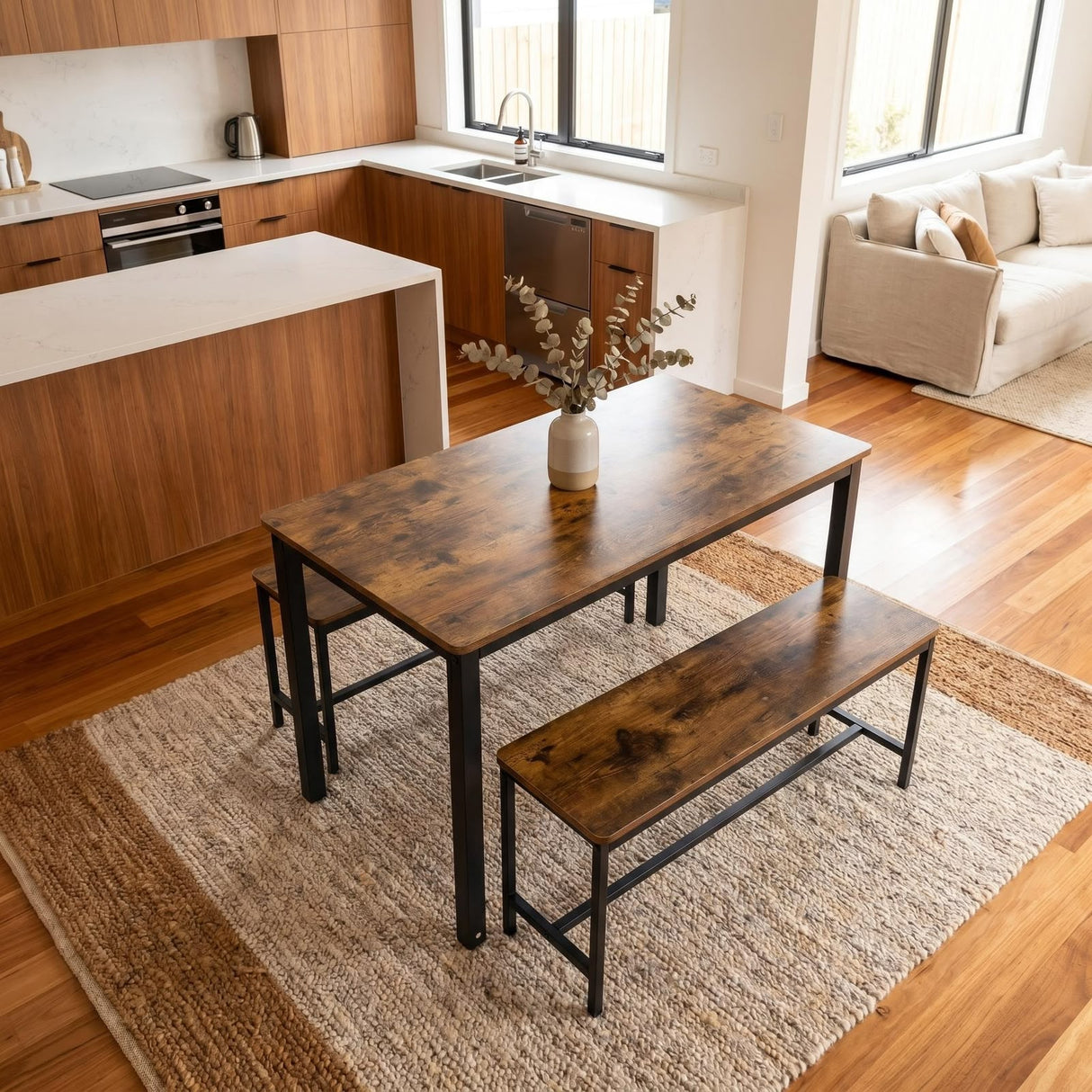 Naomi Home Paola Industrial Dining Set (Black Frame, Rustic Brown Top)