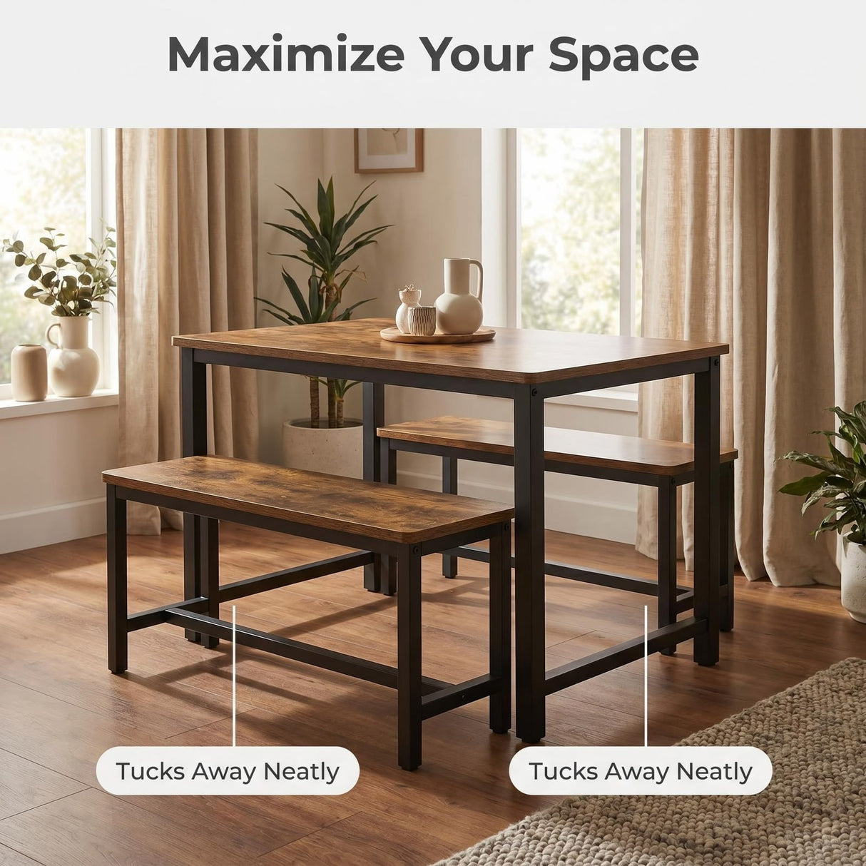 Naomi Home Paola Industrial Dining Set (Black Frame, Rustic Brown Top)
