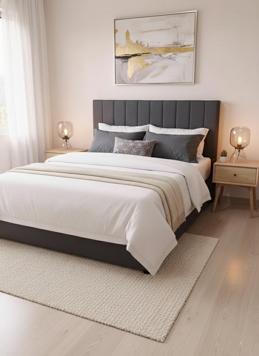 Noir Free Standing Headboard Grey Queen