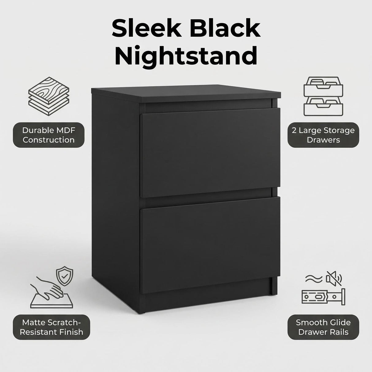 Sable Bedside Table Black