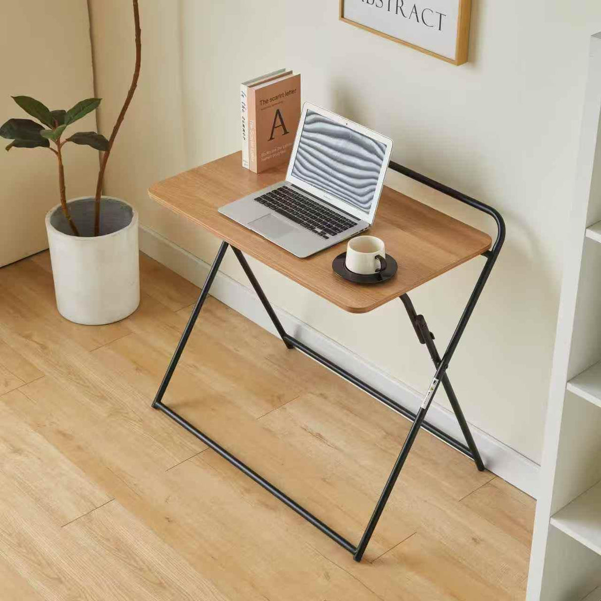 Amber Folding Desk Black Frame with Walnut Desktop