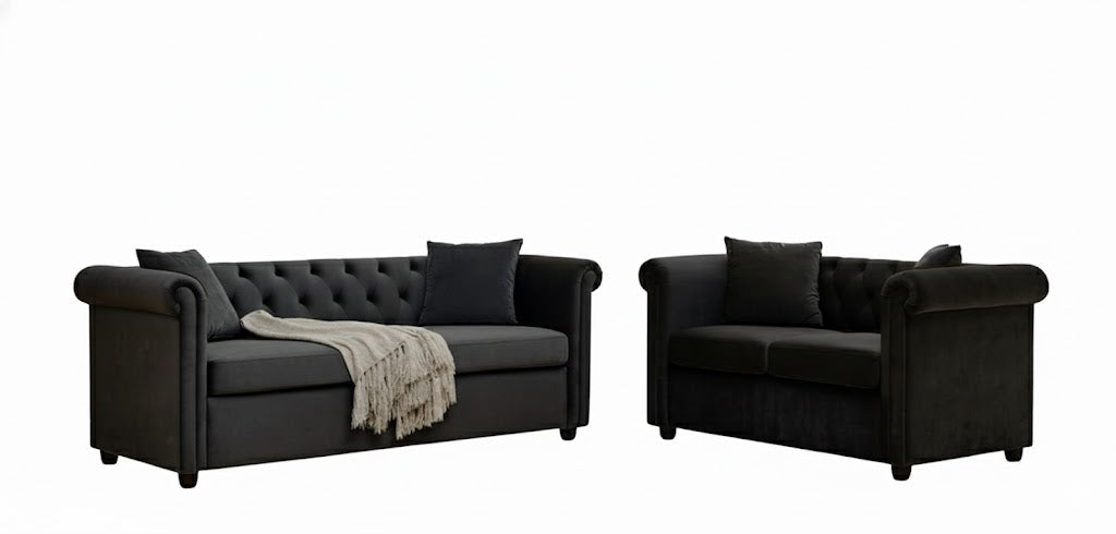 Brookfield Velvet 2+3 Seater Sofa Set Black