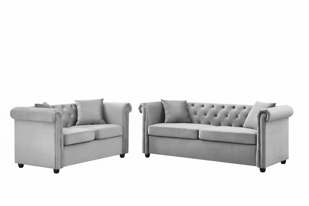 Brookfield Velvet 2+3 Seater Sofa Set Light Grey