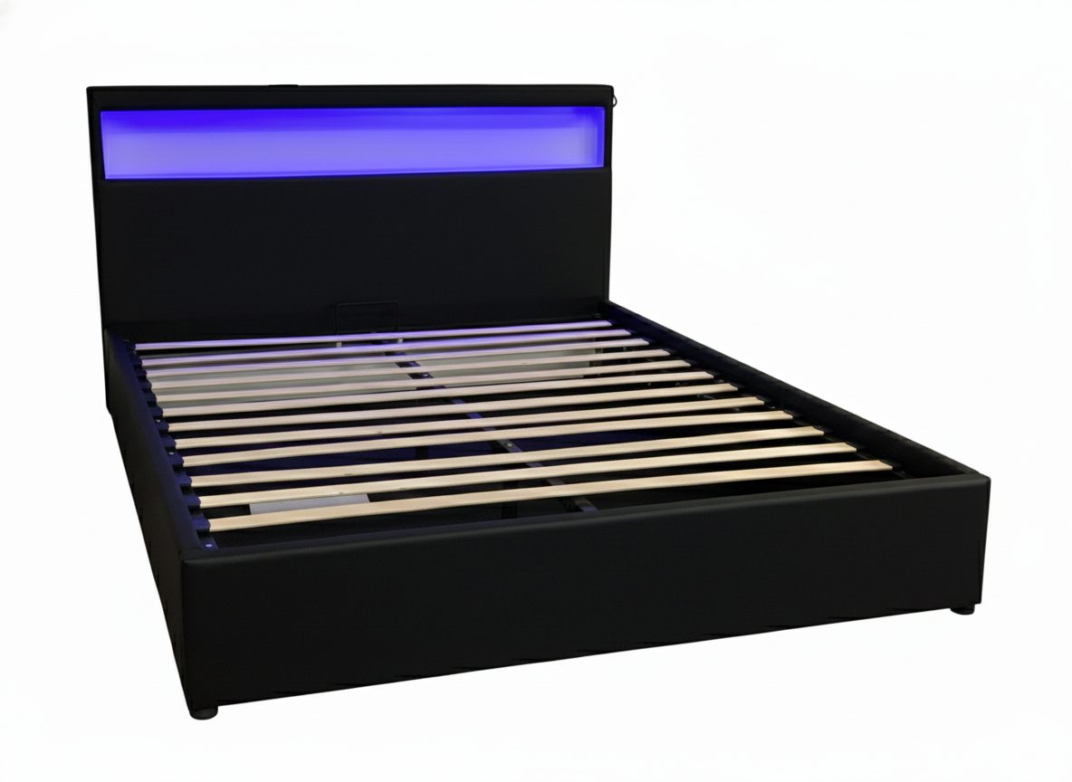Torby Bed Frame with storage and LED Light Black Queen